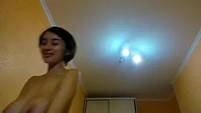 whoa check this brunette's huge tits n juicy shaved pussy play with rubber rope bondage