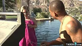 Niki snow's pierced nipples bounce as bbc stepdad fucks her blonde teen pussy poolside?
