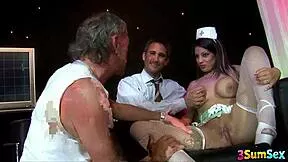 i'm the naughty nurse katie kailianas loving this mmf threesome fuck yes pounding my shaved pussy doggystyle!