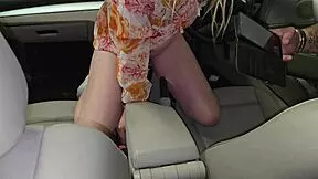 slutty blonde fucks car gear shift with her wet pussy upskirt!