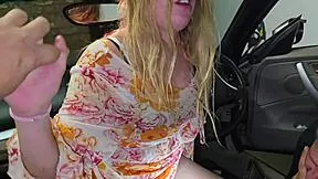 slutty blonde fucks car gear shift with her wet pussy upskirt!