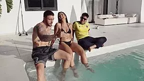 Neighbor Nuria Millan joins poolside gathering