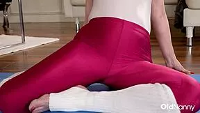 blonde hungarian yoga nanny strips leggings for deepthroat on tattooed guy