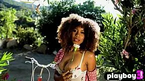 Big tits black jenna foxx poses naked outdoors exposing perfect natural tits