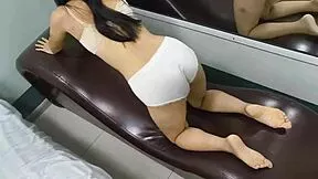 sexy asian teen girlfriend sweats big ass on sex chair workout
