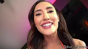 chloe amour squeezes tight in pov handjob then grinds footjob barefoot