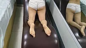 sexy asian teen girlfriend sweats big ass on sex chair workout