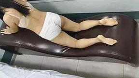 sexy asian teen girlfriend sweats big ass on sex chair workout