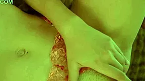 Wet Brunette Teen Spreads Small Tits and Skinny Ass on Bed Closeup