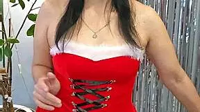 Chubby housewife Kristina unwraps Christmas cosplay gifts for fans on holiday