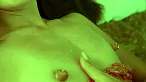 Wet Brunette Teen Spreads Small Tits and Skinny Ass on Bed Closeup