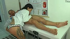 Nurse sees patient's monster erection throb—will her tight wet pussy handle the rough deepthroat choking?