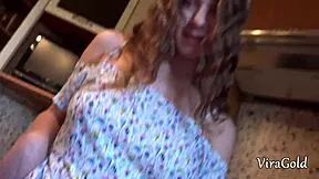Kitchen Quickie With Skinny Babe's Deepthroat Titty Fuck And Rimjob