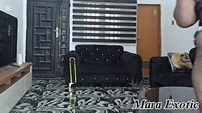 Fat ass ebony bbw mara exotic strips naked while cleaning home