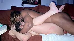 Thick Latina teen takes midnight missionary creampie on couch