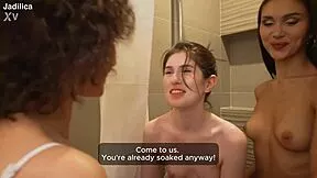 they skipped the club for wet shower fun with girls kissing