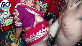 desi stepmom in red saree doggy fucked by husband hindi audio