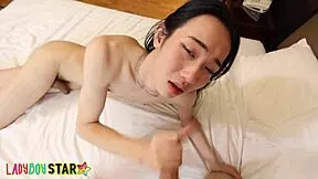 ladyboystar bends over as i stretch her tight ass with hard cock pov doggystyle riding