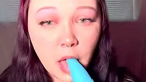 Watch cute teen slobber all over cock in her messy solo blowjob adventure