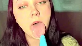 Watch cute teen slobber all over cock in her messy solo blowjob adventure