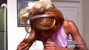 Nigerian cosplay babe gulps sloppy wet cock down her throat deep!