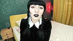 Wanna play trick or treat with Wednesday Addams' tight pink pussy?