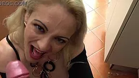 young italian stud bends over as hot mature milf pounds his ass doggystyle in kitchen