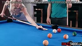 whoa two sexy blondes strip then threesome fuck after billiards 💦🍑
