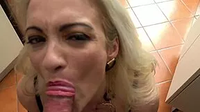 young italian stud bends over as hot mature milf pounds his ass doggystyle in kitchen