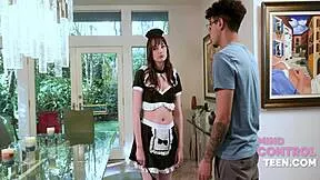 he catches petite maid bent over and pounds her from behind