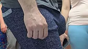 Wet amateur flashes juicy pussy lips on crowded bus for stranger handjob cum