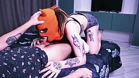 this tall tattooed slut rides cock cowgirl style moaning wet pussy closeup