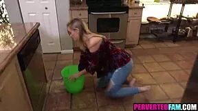 Step Mom Had No Choice! She Cleans Floor Totally Naked Right Now!