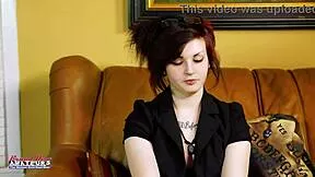 petite inked brunette coed marcie cums hard on dildo in solo toy play