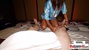 Small titted Thai massage teen craves hard white cock 😈🍆