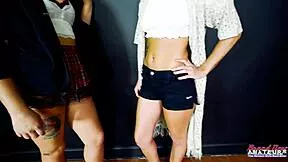 Tattooed brunette coed Keyton Nica bends over for deepthroat and rimjob