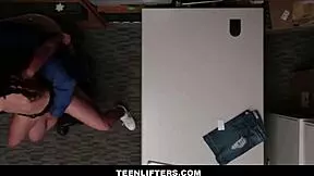 Petite brunette shoplifter makes deal for orgasms