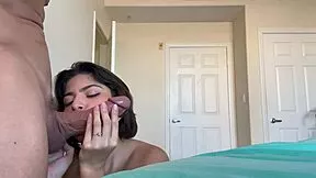 Naughty maid sucks masters cock deep