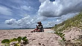 Milf flashes hairy pussy outdoors