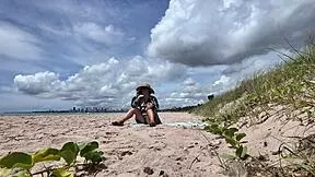 Milf flashes hairy pussy outdoors