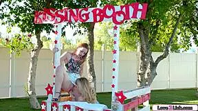 Blonde babe is rimmed in a kissing booth!