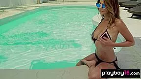 naked latina teen strips by the pool