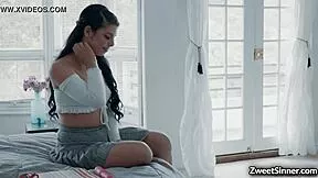hot teen babysitter toys her wet pussy while boss watches