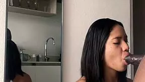 my cute gf on knees eatin my big cock