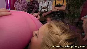 sexy teen 18+s in lederhosen gangbang orgy