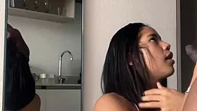my cute gf on knees eatin my big cock