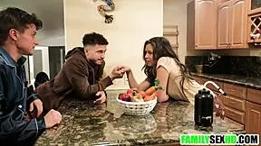 Step sister fucked hard by her new step brothers in taboo threesome