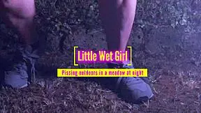Pissing outdoors in a meadow at night