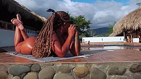 Colombian milf enjoys time with young worker outdoors