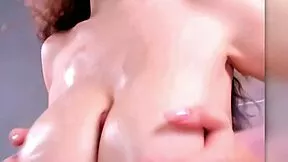 Lil stephanies big oily tits with soft pink nipples masturbate her orgasm-reddened cock